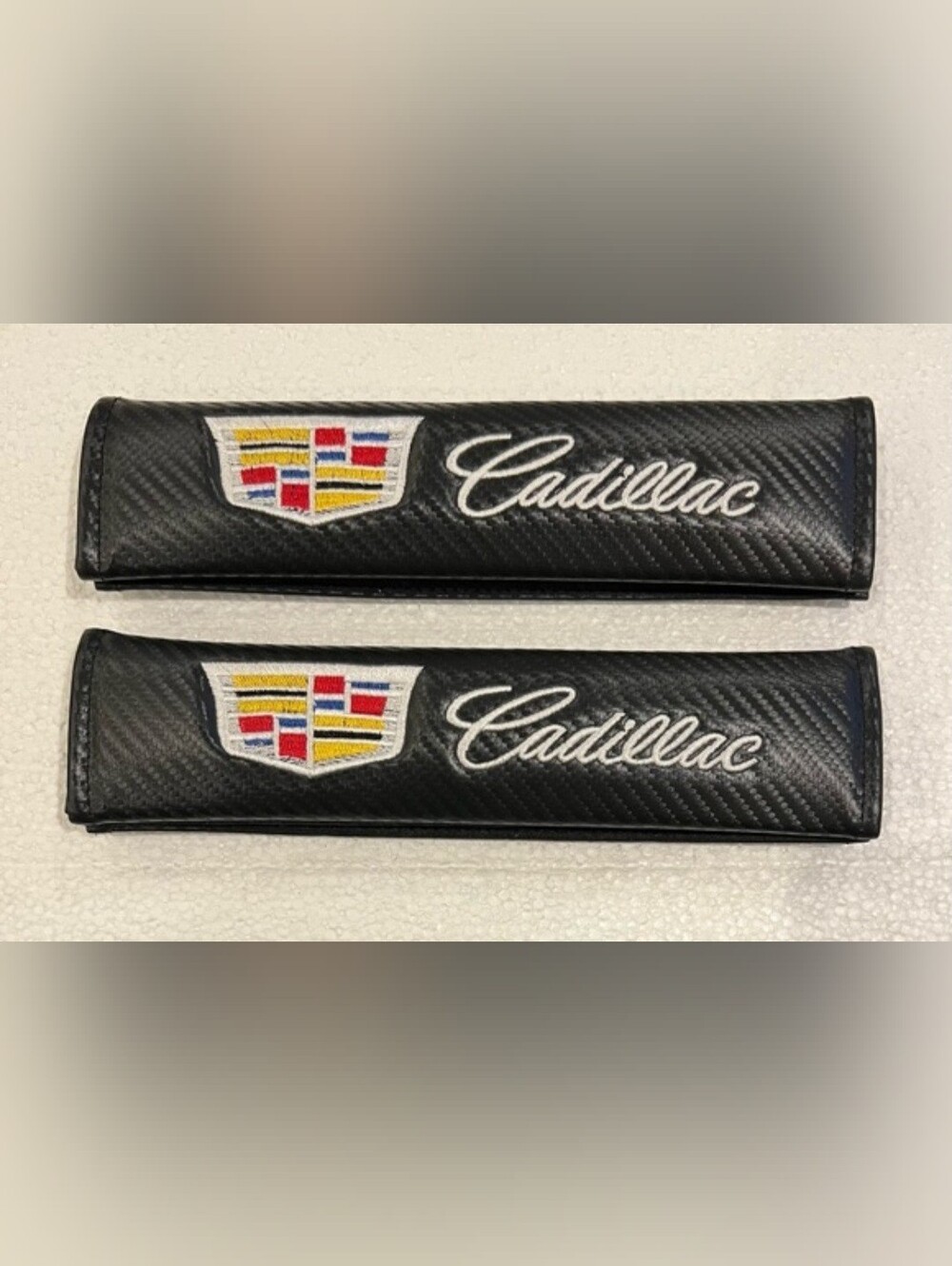 2 Cadillac seat belt pads velcro closure. Many other car logos available